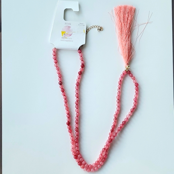 Pink Radiate Love and Happiness Semi Precious Long Adjustable Necklace w Tassel - Picture 1 of 5